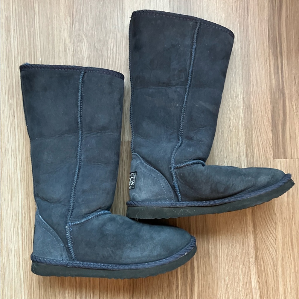 UGG Jumbo Classic Tall Navy Blue Sheepskin Boots - Picture 4 of 12